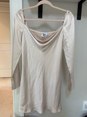 Princess Polly Cream Satin Long Sleeve Mini Dress